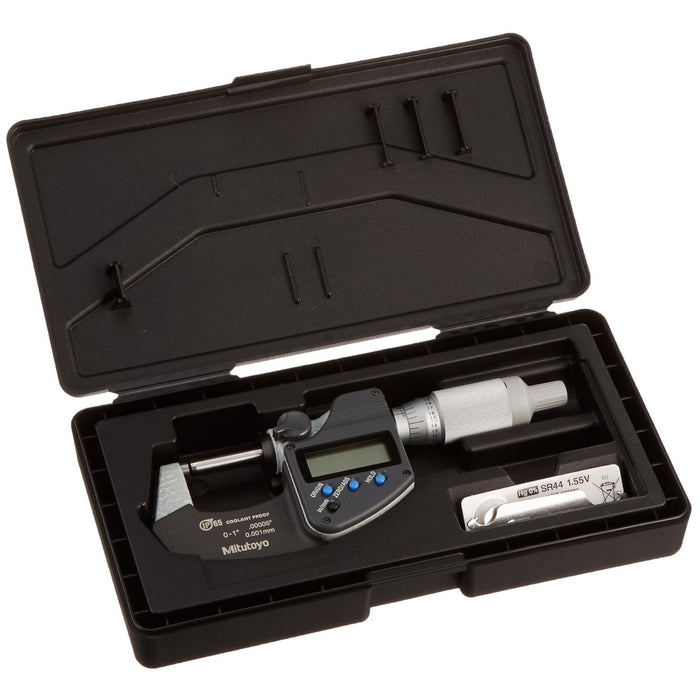 Mitutoyo 293-344-30 IP65 Coolant Proof Micrometer with Ratchet Thimble (0~1″/25.4mm)