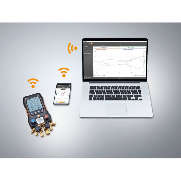 Testo 557s Smart Digital Manifold Kit with wireless temperature and vacuum probes, -14 to 870 psi