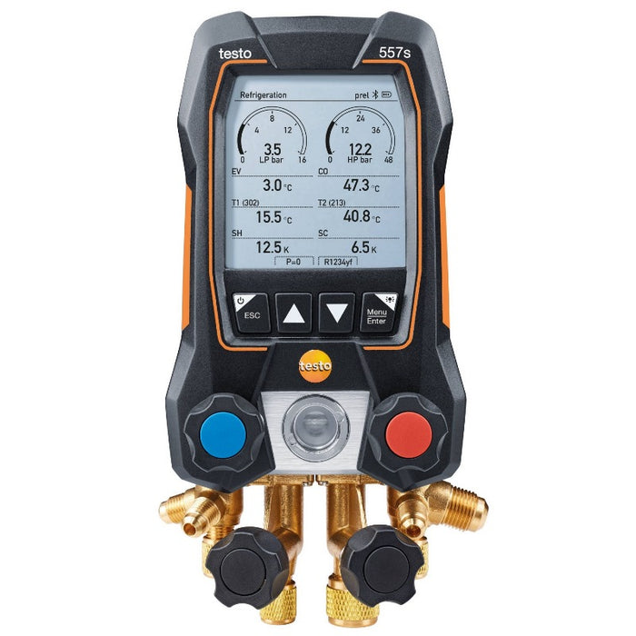 Testo 557s Smart Digital Manifold Kit with wireless temperature and vacuum probes, -14 to 870 psi