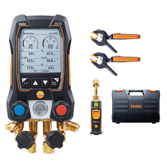 Testo 557s Smart Digital Manifold Kit with wireless temperature and vacuum probes, -14 to 870 psi