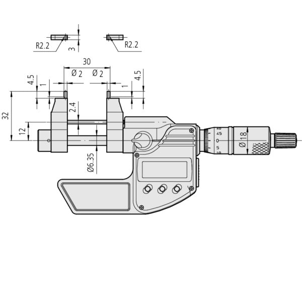 Mitutoyo 345-250-30 Digital Caliper-Type Inside Micrometer, Range: 5-30mm