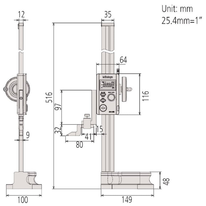 Mitutoyo 570-412 Absolute Digimatic Height Gauge, Range 0-12"/0-300mm