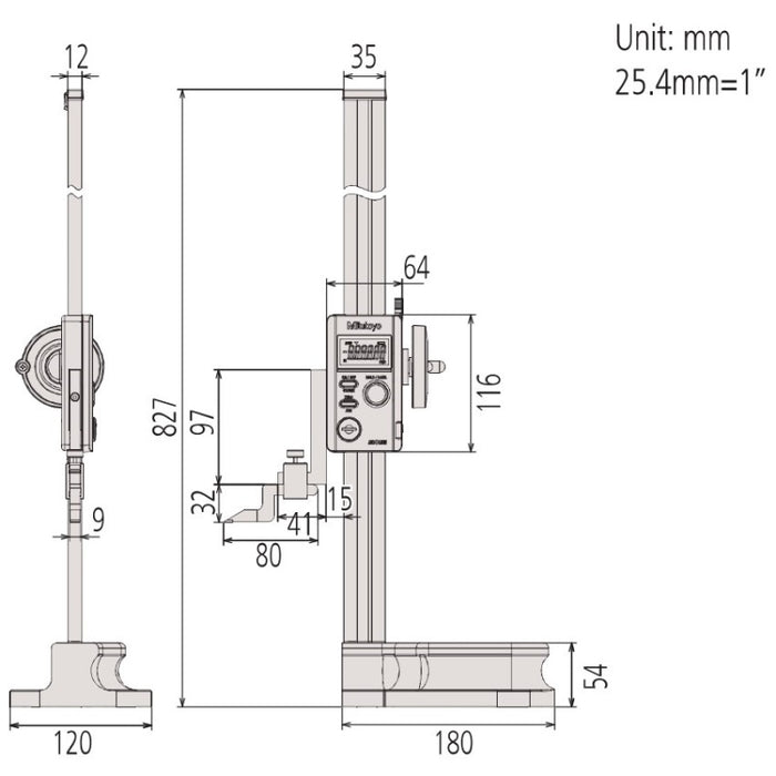 Mitutoyo 570-414 Absolute Digimatic Height Gauge, Range 0-24"/0-600mm