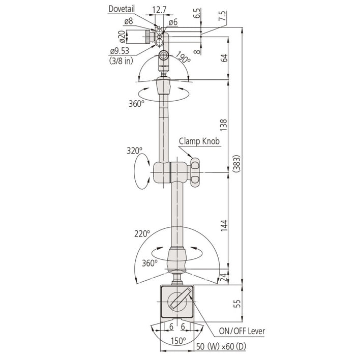 Mitutoyo 7033-10 Jointed Magnetic Stand 352mm Working Radius